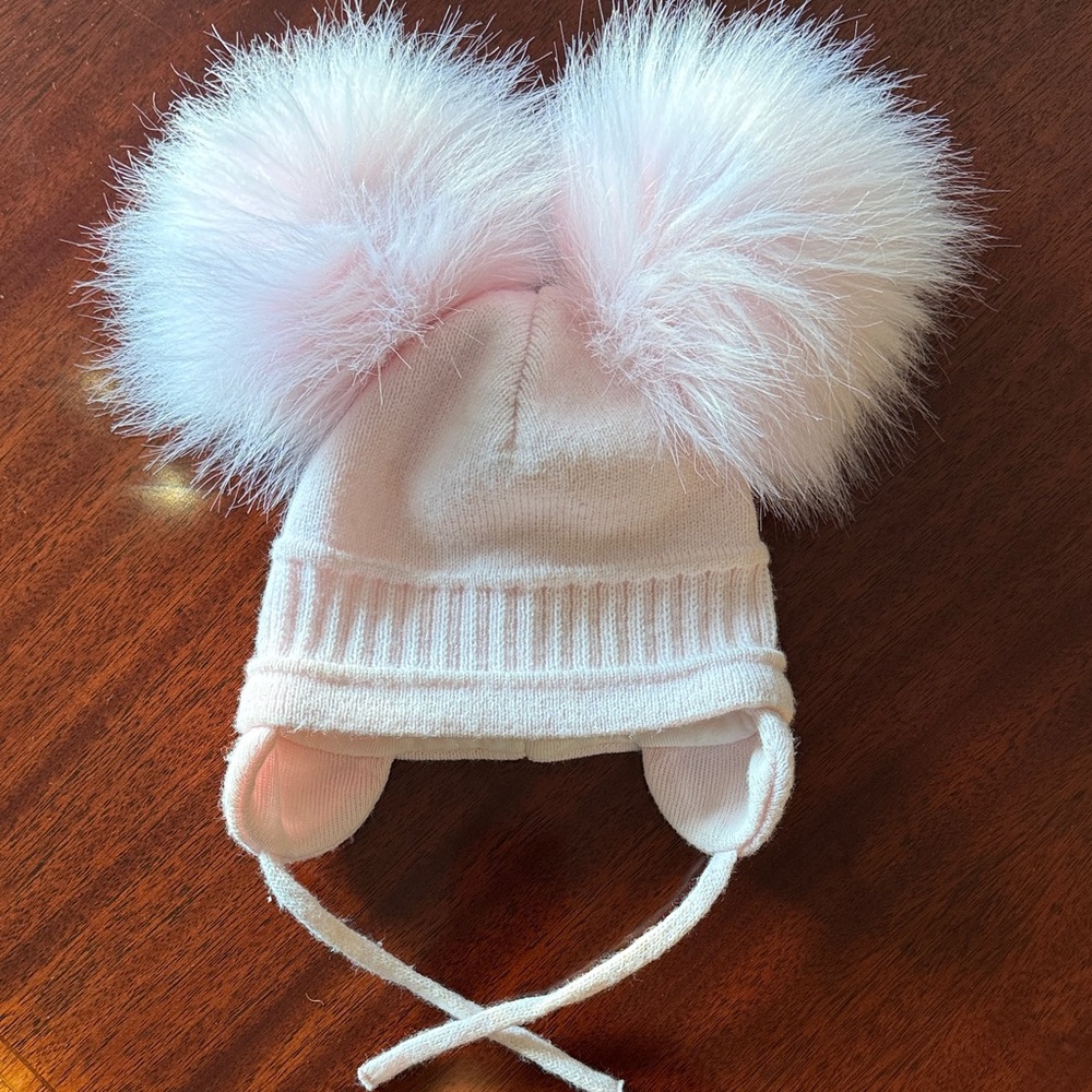 SATILA Pink Double Pom-Pom Little Girl Hat (1-2 year old)